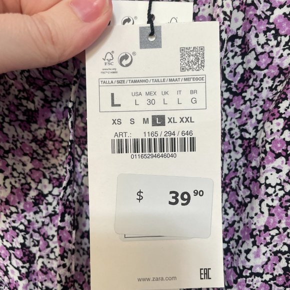 NWT ZARA Purple, White, & Black Floral Mini SKORT (Skirt + Shorts) - Size Large - Picture 6 of 7